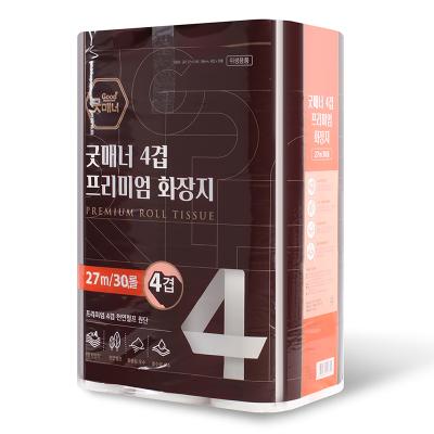 [100% 천연펄프 비데겸용] 굿매너 도톰한 4겹 프리미엄 화장지 27m x 30롤