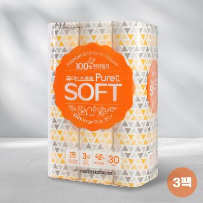 [행복S&P제지]퓨어&소프트 18m*30R 3팩