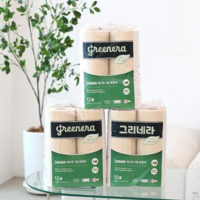 [그리네라] 먼지없는 대나무 화장지 3겹 12롤 3입 세트