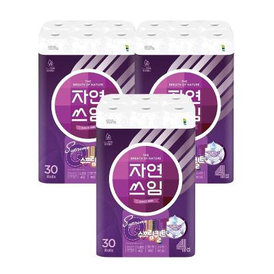 [자연쓰임] 천연펄프 수프림퀼트 화장지 4겹 30롤 3팩