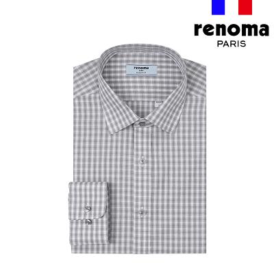 [레노마셔츠]슬럽 미디움 체크 슬림핏 셔츠 그레이