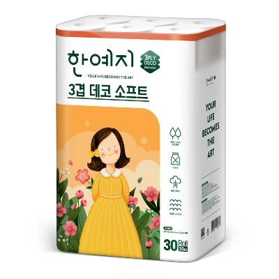한예지 30롤 30m 3겹 데코 소프트 무형광 천연펄프 화장지 2팩