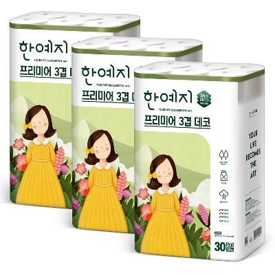 한예지 3겹 대용량 데코 프리미어 30M 30롤 (3팩)