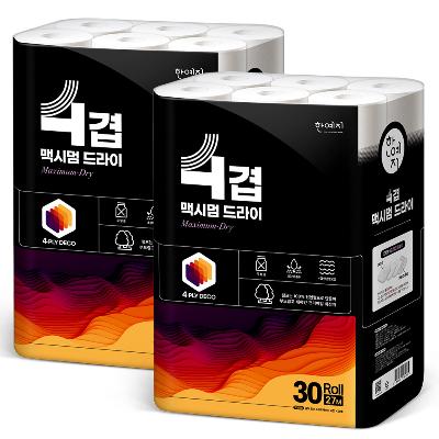 한예지 4겹 맥시멈드라이 27M 30롤 (2팩)