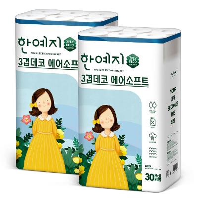 한예지 장폭 장섬유 천연펄프 에어소프트 23M 30롤 (2팩)