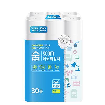 [숨] 데코 화장지 3겹 27m 30롤 X 1팩 화장지 두루마리 휴지