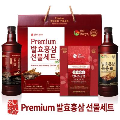 [대한홍삼] 발효홍삼 선물세트3 [침향 1병+녹용1병/캔디 10개+양갱 4개]