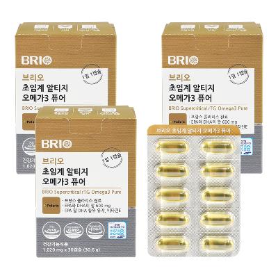 [3박스구성] 브리오 초임계 알티지 오메가3 퓨어 (30캡슐)/프랑스Polaris 원료로 만든 rTG 오메가3