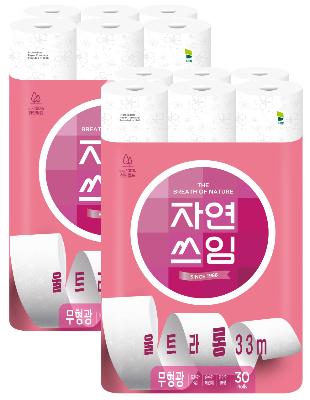 자연쓰임 천연펄프 울트라롱 33미터 화장지 30롤 2팩