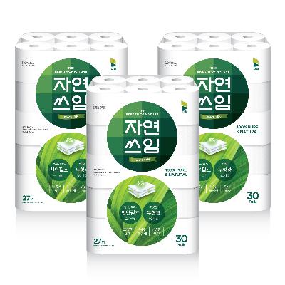 자연쓰임 천연펄프 화장지 그린 3겹 27m 30롤 3팩