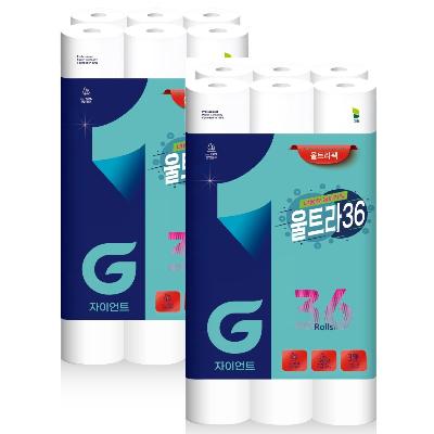 자이언트 울트라 36 천연펄프 대용량 화장지 36롤 2팩