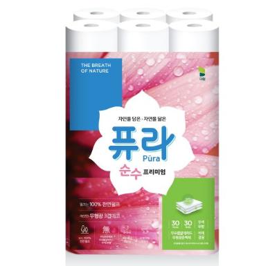 퓨라 순수 프리미엄 천연펄프 화장지 3겹 30m 30롤 1팩