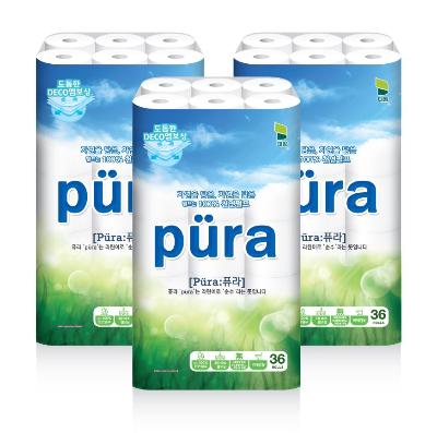퓨라 천연펄프 화장지 3겹 25m 36롤 3팩