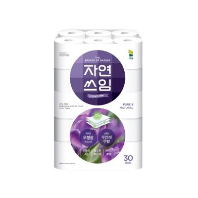 자연쓰임 퍼플 무형광 화장지 3겹 25m 30롤 1팩
