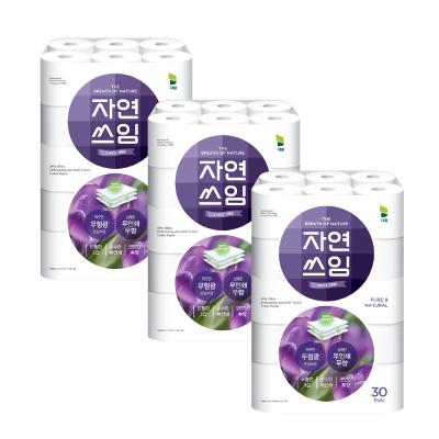자연쓰임 퍼플 무형광 화장지 3겹 25m 30롤 3팩