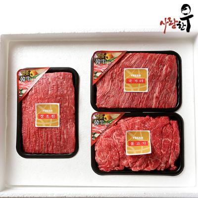 사랑한우 정육 특가 5호 1.2Kg 불국장 (불고기400g+국거리400g+장조림400g) +부직포가방 포함