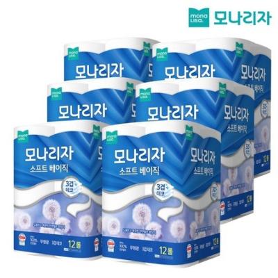 모나리자 소프트 베이직 롤티슈 25M 12롤 X 6개