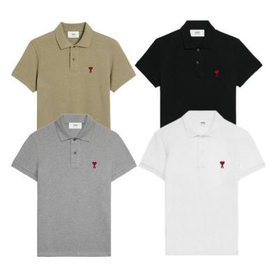 AMI 아미 레드하트 로고 남녀공용 카라 반팔티 / QR인증 (블랙/화이트/그레이/셰이지)